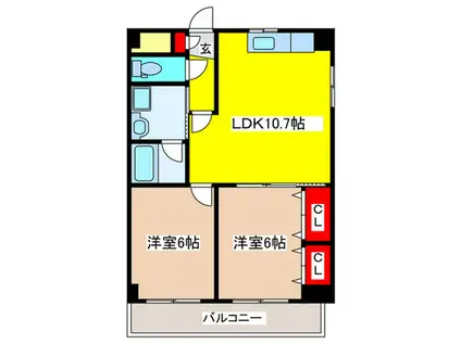 イーストユーアイ(2LDK/4階)の間取り写真