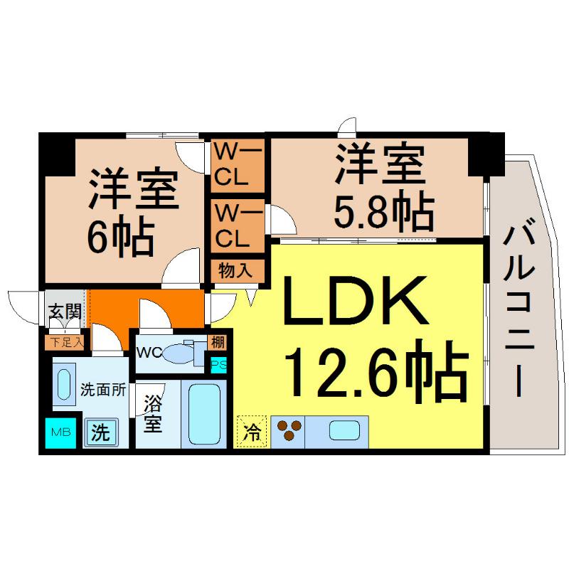 AQUA BLUE(2LDK/4階)の間取り写真