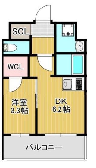 ARCA堺綾之町(1DK/2階)の間取り写真