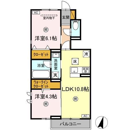 SPINEL A棟(2LDK/1階)の間取り写真