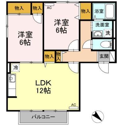プリムローズIII A棟(2LDK/2階)の間取り写真