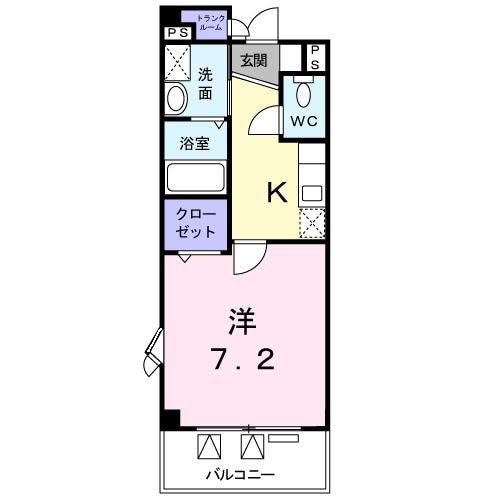 ジュネス湯村(1K/2階)の間取り写真