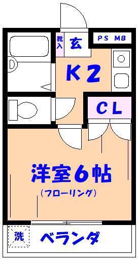 西山ハイツ(1K/2階)の間取り写真