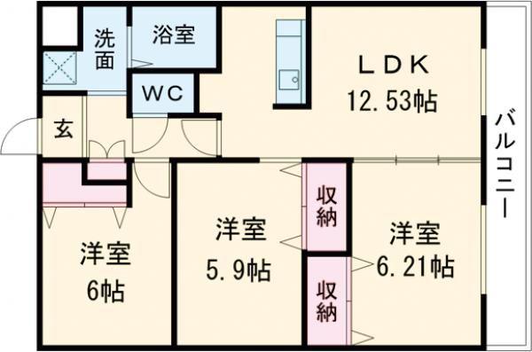 シャンフルール(3LDK/1階)の間取り写真