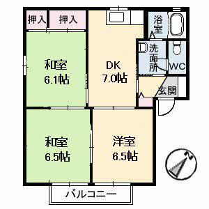 ポルテ野上(3DK/2階)の間取り写真