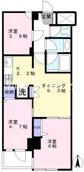 マートルコート調布(3DK/4階)の間取り写真