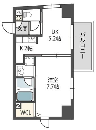 カーサ セレーネ(1DK/8階)の間取り写真