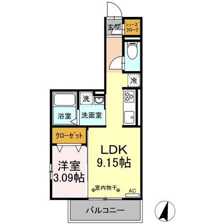 D-ROOM SASHIEII(1LDK/3階)の間取り写真