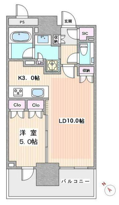 ブランズタワー豊洲(1LDK/45階)の間取り写真