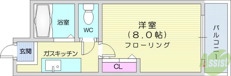 アイショウプラザ旭ヶ丘Ⅲ(1K/2階)の間取り写真