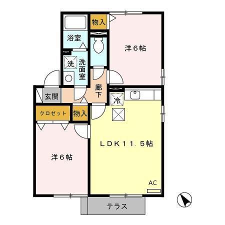 グリーンビレッジ・ピア D棟(2LDK/1階)の間取り写真