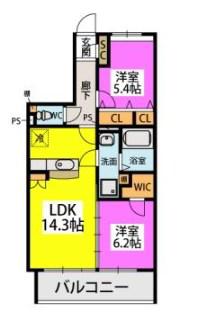 ラ・カリーナ(2LDK/4階)の間取り写真