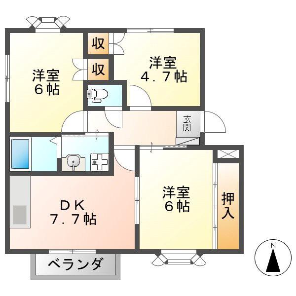 レヴンワースA(3DK/2階)の間取り写真
