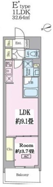 GARDEN XAVIS門前仲町(1LDK/6階)の間取り写真