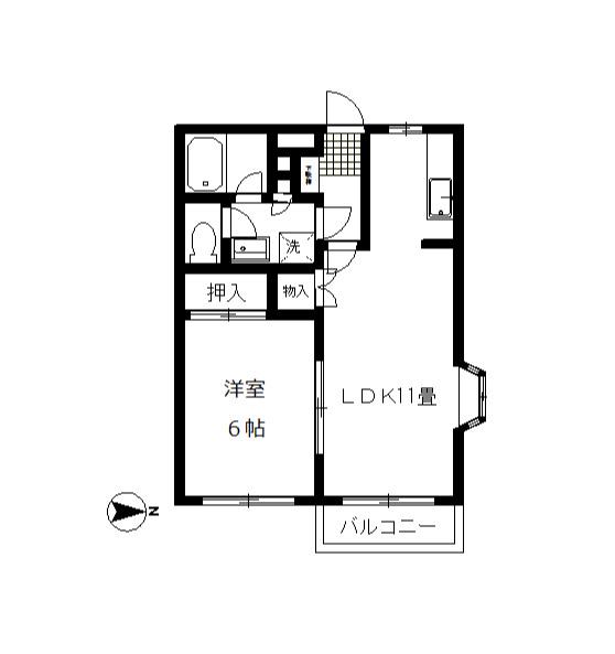 ガーデンハウス(1LDK/1階)の間取り写真