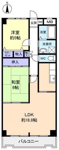 ウィルグレース八千代(2LDK/3階)の間取り写真