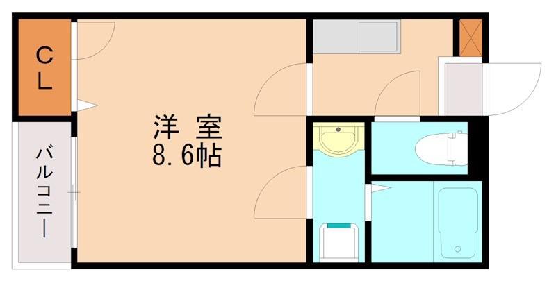 クレフラスト唐原B(1K/1階)の間取り写真