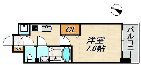 LUXE神戸ウエスト(1K/1階)の間取り写真