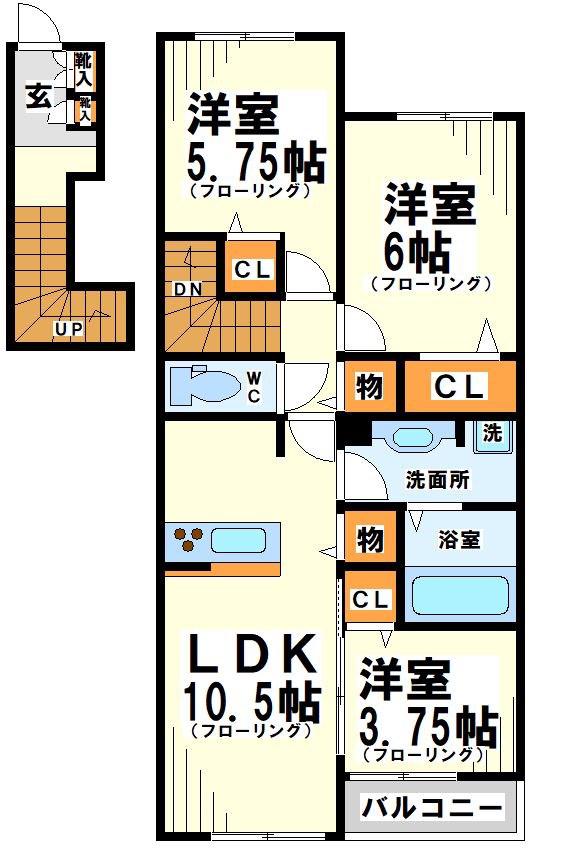 グランドステージI(3LDK/2階)の間取り写真