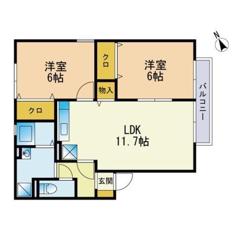 ラフィーヌ A棟(2LDK/2階)の間取り写真