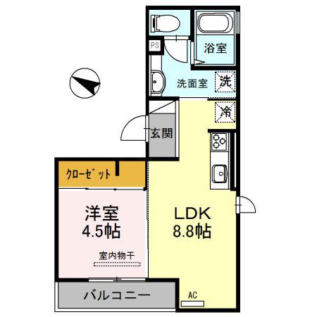セジュール下山手通(1LDK/2階)の間取り写真
