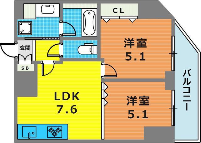 ロイヤルヒル神戸三ノ宮II(2LDK/12階)の間取り写真