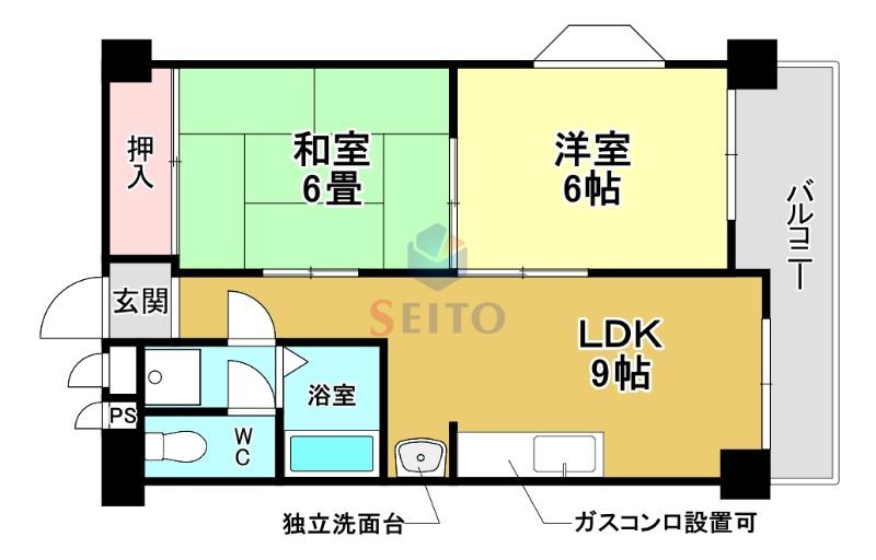 ハイツ北之防(2LDK/4階)の間取り写真