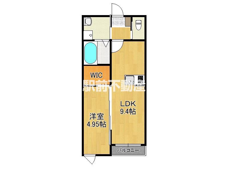 八女市蒲原B棟(1LDK/1階)の間取り写真