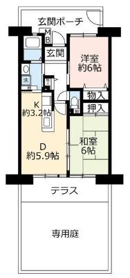 URグリーンヒルズ仁川 2号棟(2LDK/1階)の間取り写真