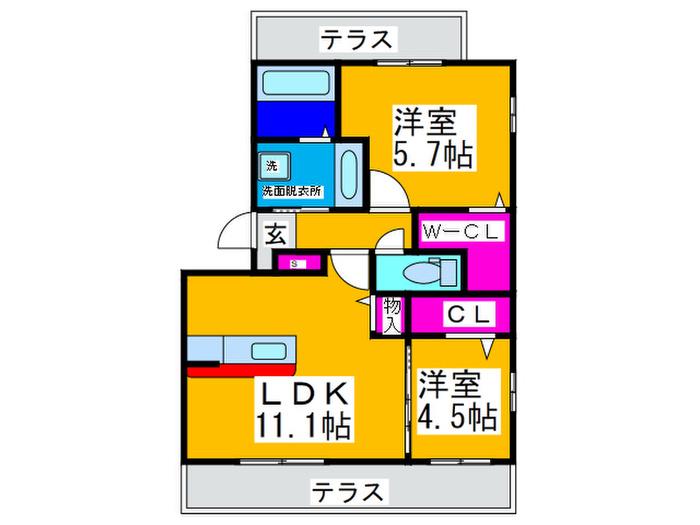 パルクソレイユII(2LDK/1階)の間取り写真