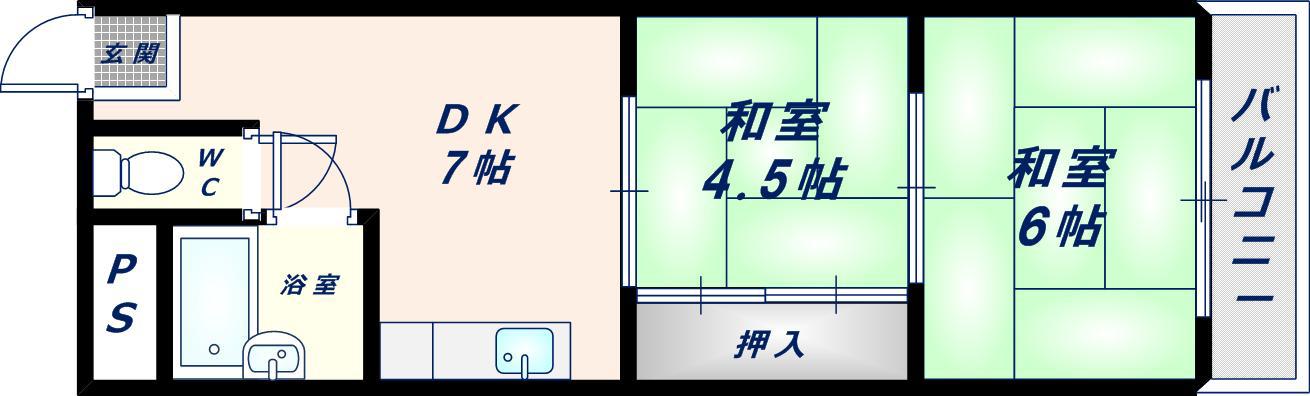 第1ハラダハイツ(2DK/2階)の間取り写真