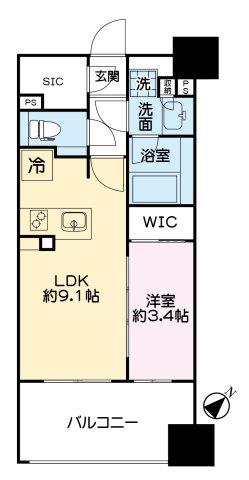 ネベル横浜関内(1LDK/2階)の間取り写真