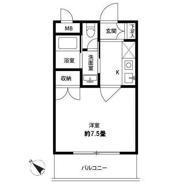 フラットYM2(1K/3階)の間取り写真