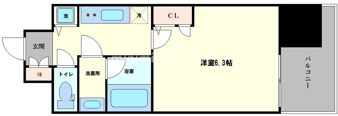 アスヴェル南森町(1K/12階)の間取り写真