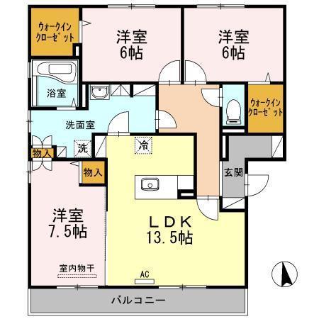 メゾン ソレイユ B棟(3LDK/1階)の間取り写真