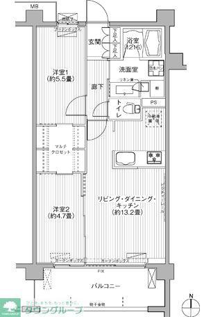 グランフェリシア経堂赤堤(2LDK/1階)の間取り写真