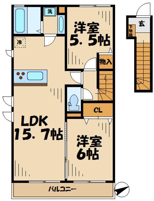 グランメールII番館(2LDK/2階)の間取り写真