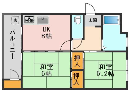 グリーンハイツ奥戸(2DK/3階)の間取り写真