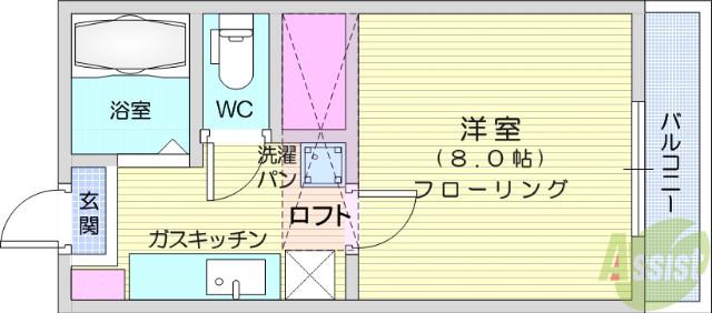 ソレアード蒲町(1K/2階)の間取り写真