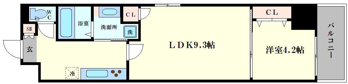 LC南堀江(1LDK/9階)の間取り写真
