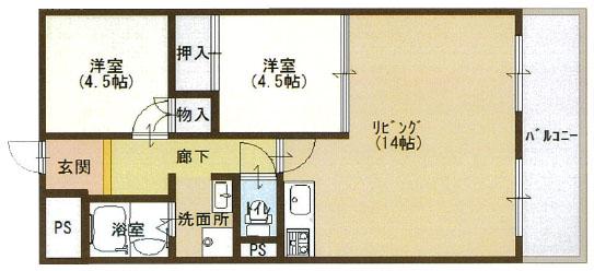 シティハイツ深江(2LDK/3階)の間取り写真