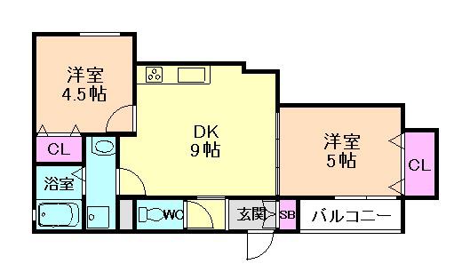 クリエオーレ大和田(2DK/2階)の間取り写真