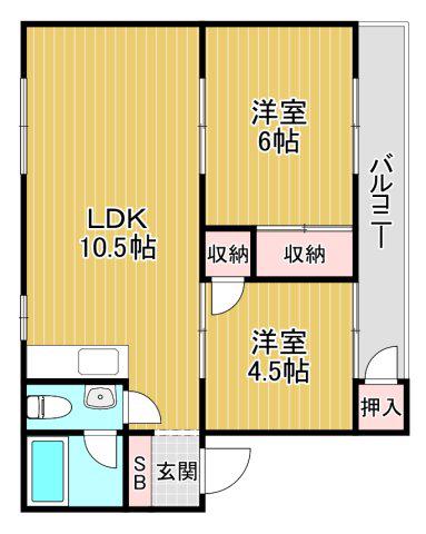 東田マンション(2LDK/4階)の間取り写真