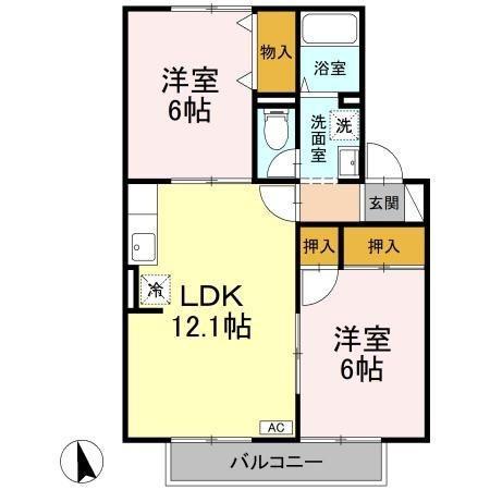 サンハイム井上A棟(2LDK/2階)の間取り写真