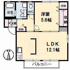 ジョワイユーマーサB棟(1LDK/2階)の間取り写真