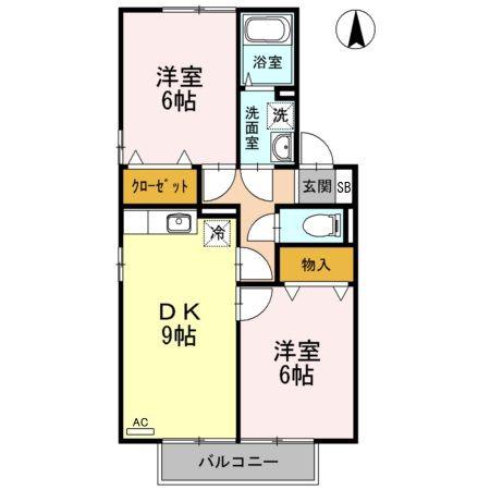 グランドソレーユ A棟(2DK/2階)の間取り写真