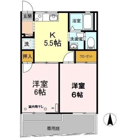 ルミエールB(2K/1階)の間取り写真