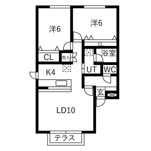 ディアガーデンB(2LDK/1階)の間取り写真