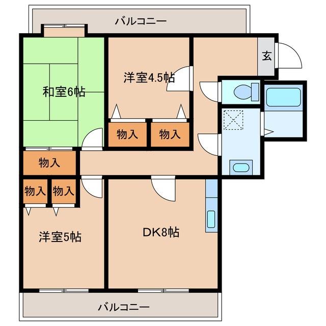N麻里布(3DK/6階)の間取り写真