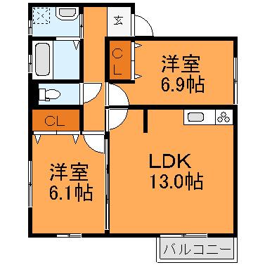 リアンジュ(2LDK/1階)の間取り写真